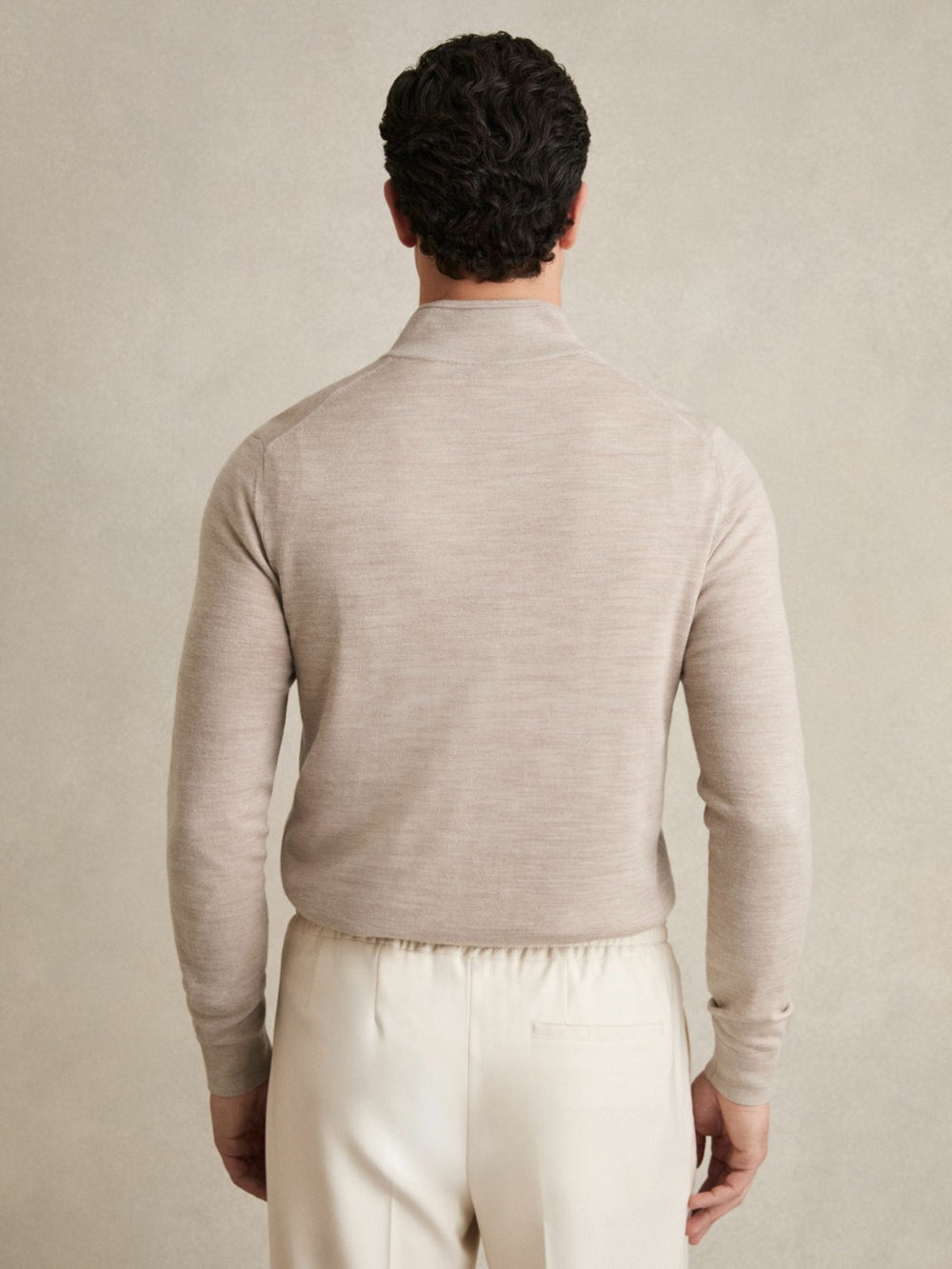 Merino Wool Half-Zip Jumper in Wheat Melange