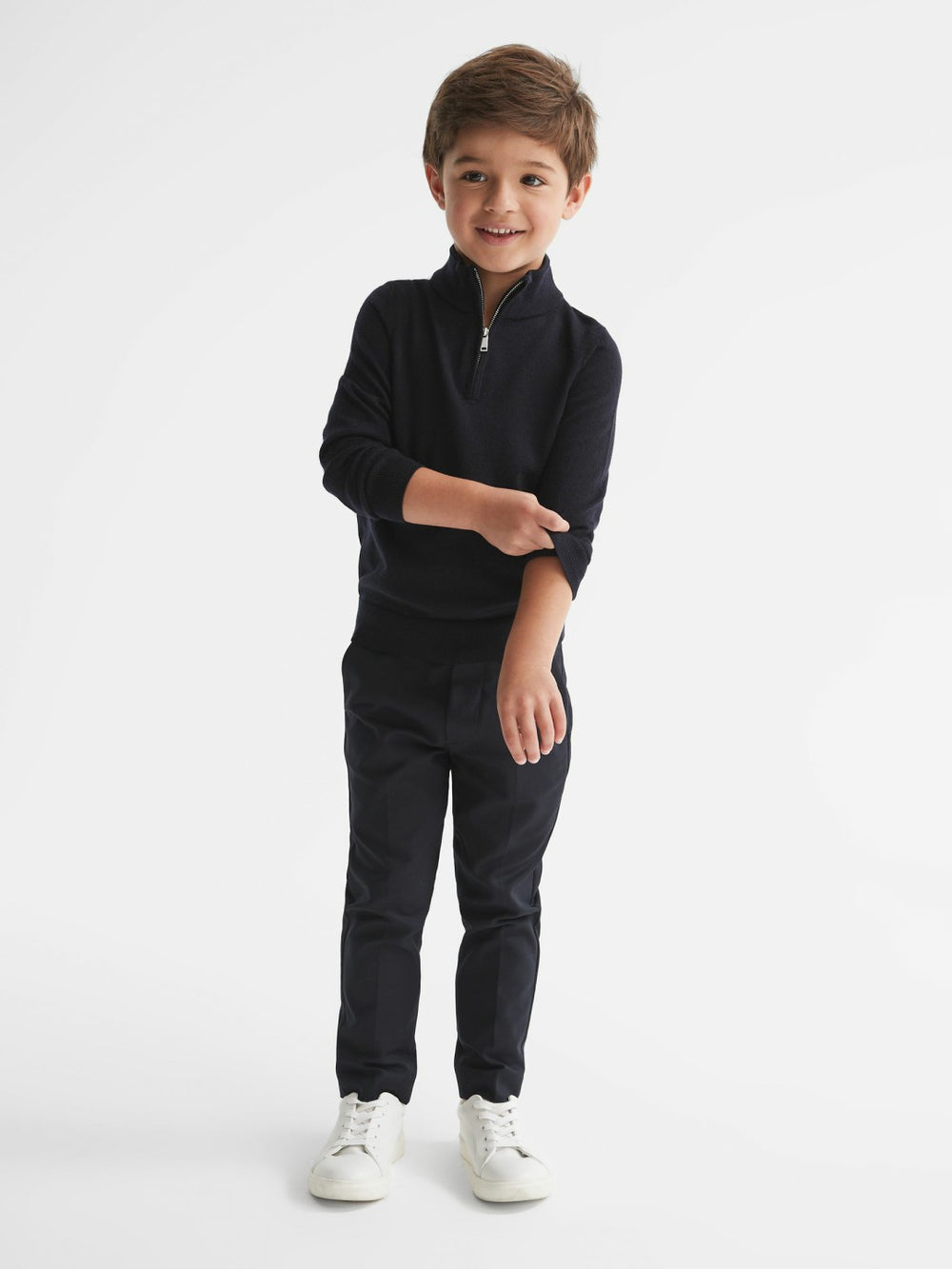 3-9 yrs Merino Wool Zip-Neck Jumper in Navy