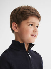 3-9 yrs Merino Wool Zip-Neck Jumper in Navy