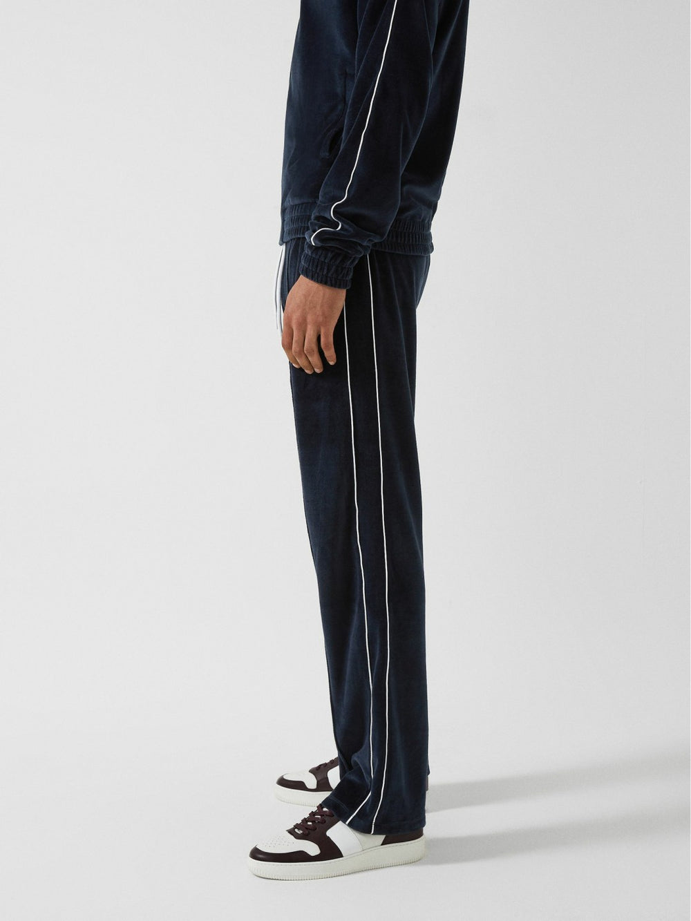 Velour Jogger With Piping in Navy