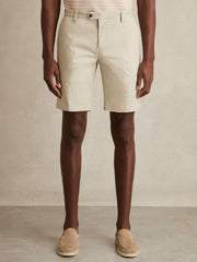 Cotton Chino Shorts With Stretch in Stone