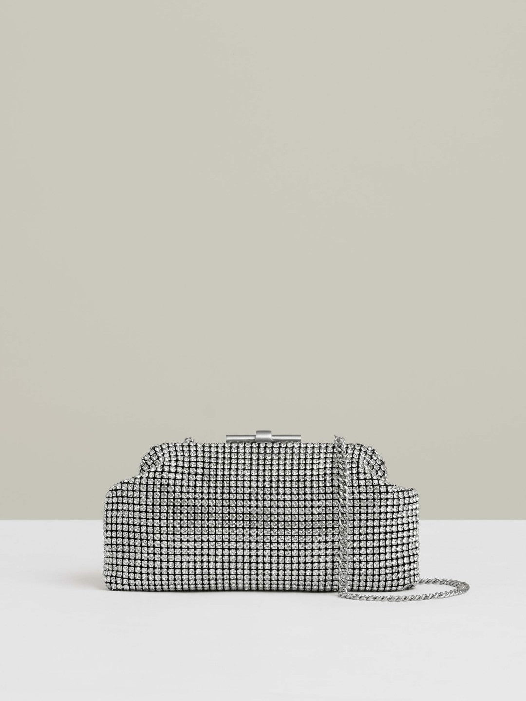 Embellished Clutch Bag in Silver