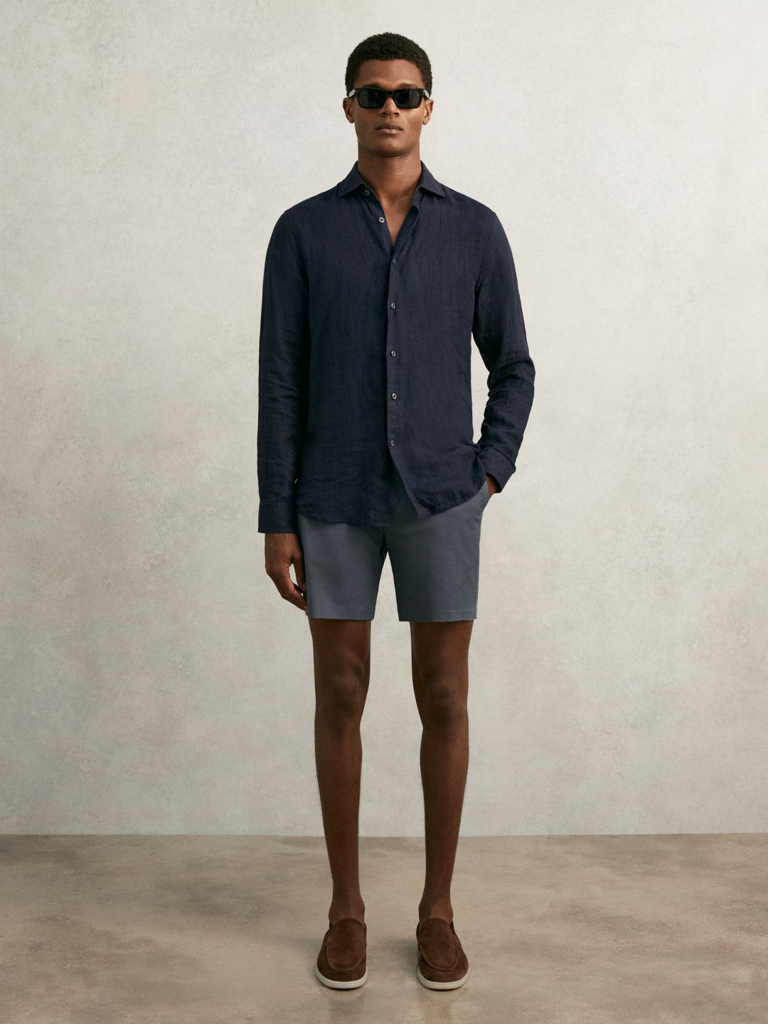 Short Length Casual Chino Shorts in Airforce Blue