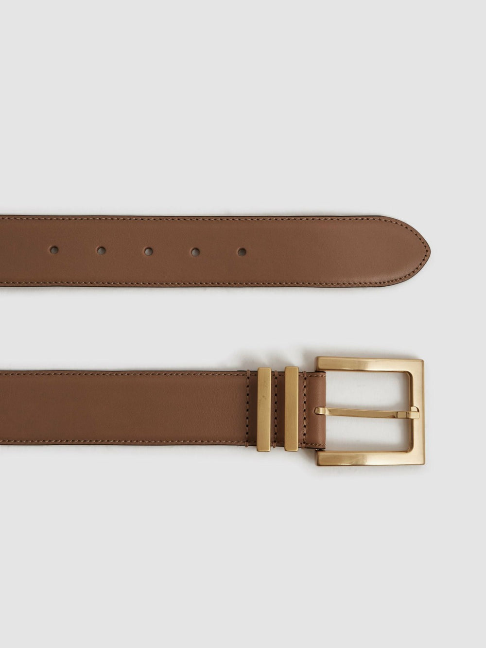 Leather Square Buckle Belt in Camel/Taupe
