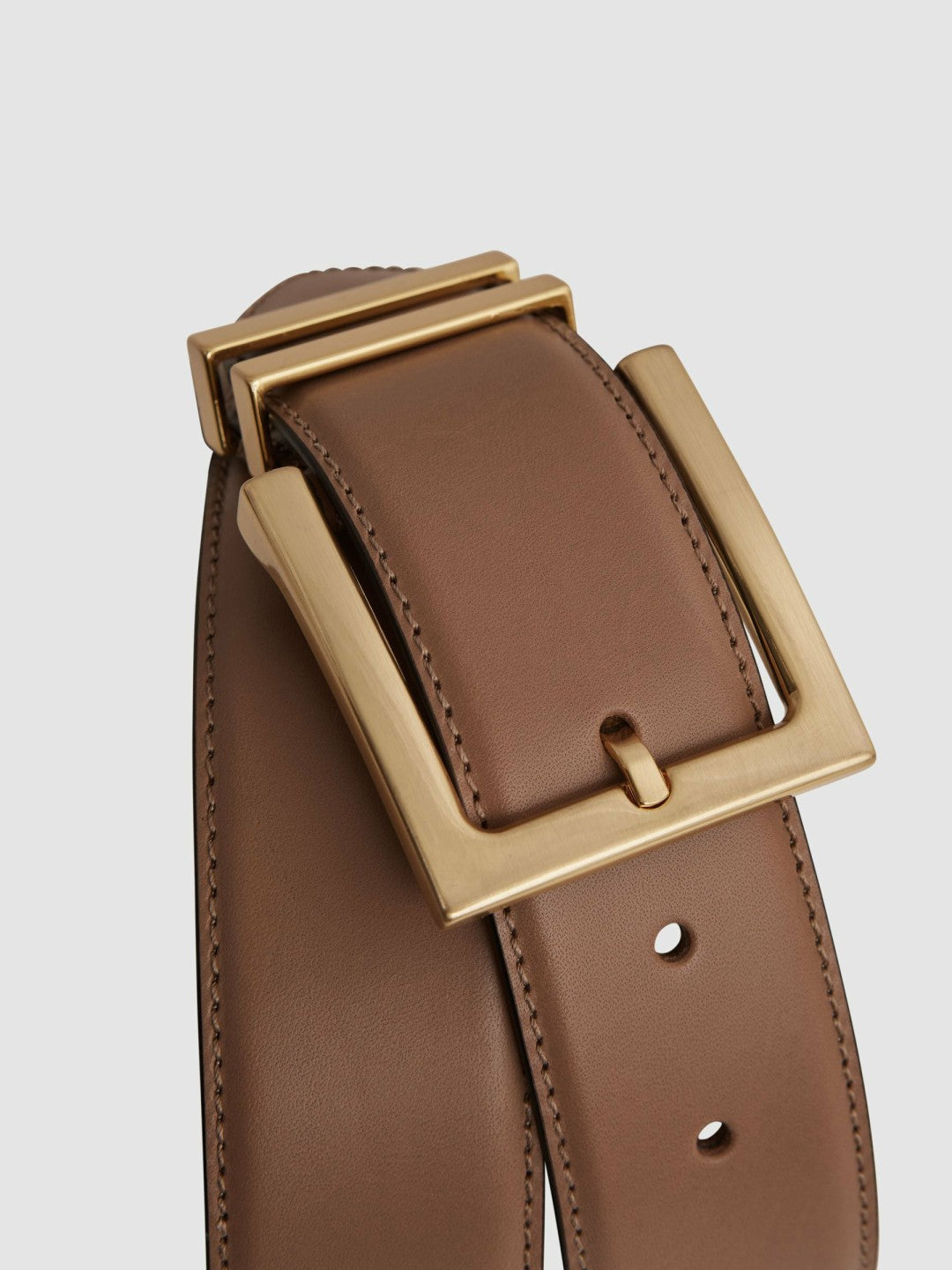 Leather Square Buckle Belt in Camel/Taupe