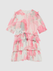 4-9 yrs Printed Tiered Dress in Pink Print