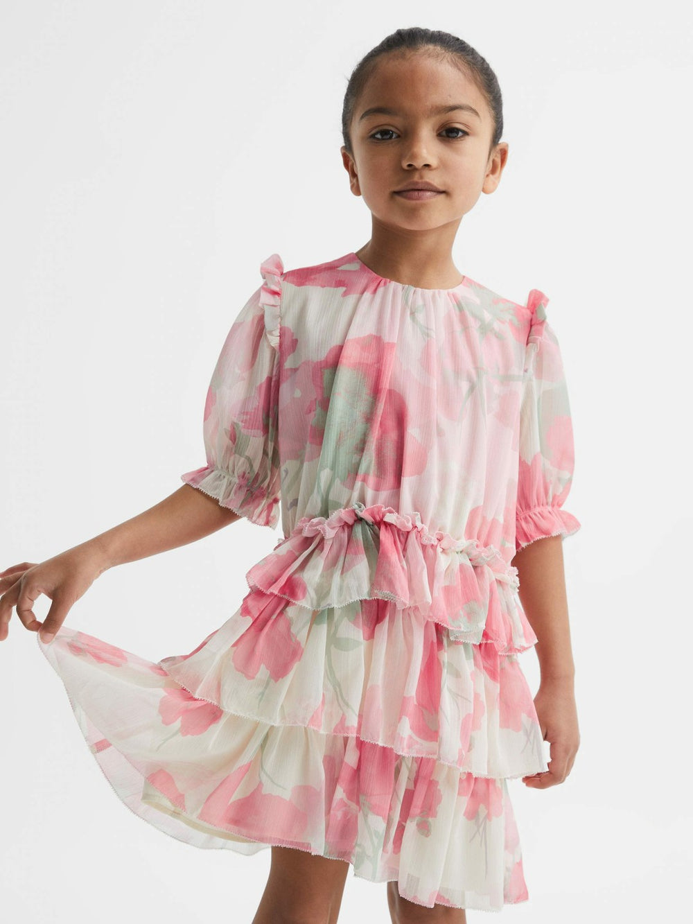 4-9 yrs Printed Tiered Dress in Pink Print