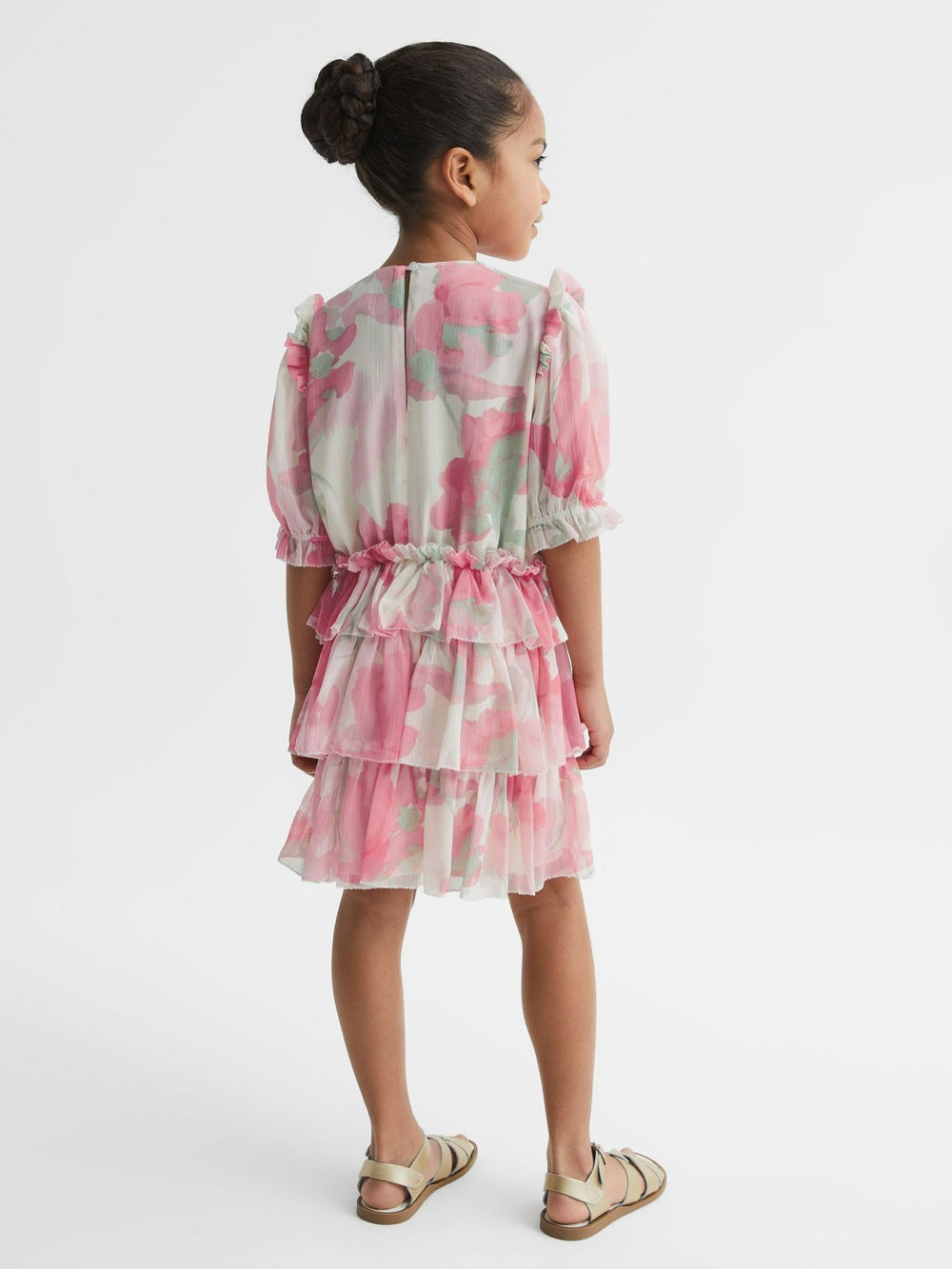 4-9 yrs Printed Tiered Dress in Pink Print