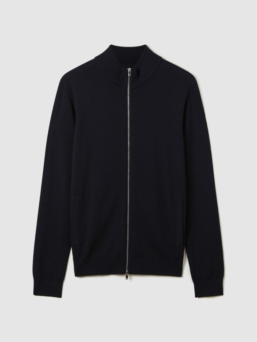 Merino Wool Zip-Through Cardigan in Navy
