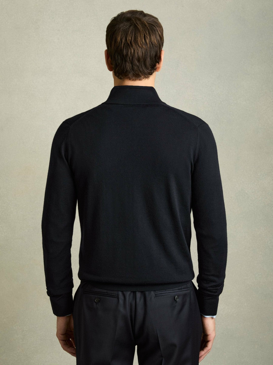 Merino Wool Zip-Through Cardigan in Navy