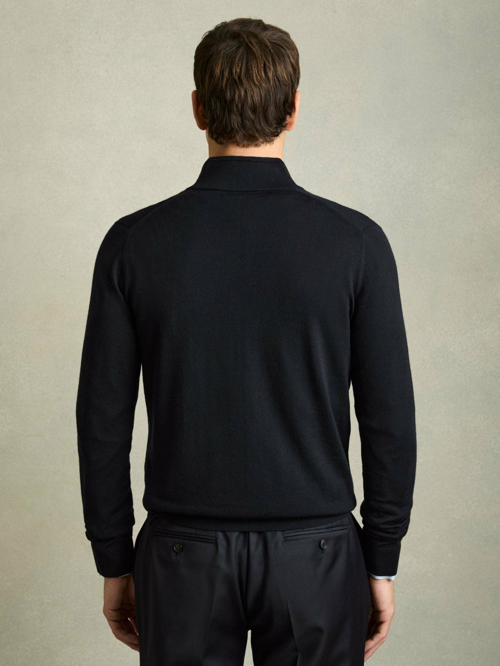 Merino Wool Zip-Through Cardigan in Navy