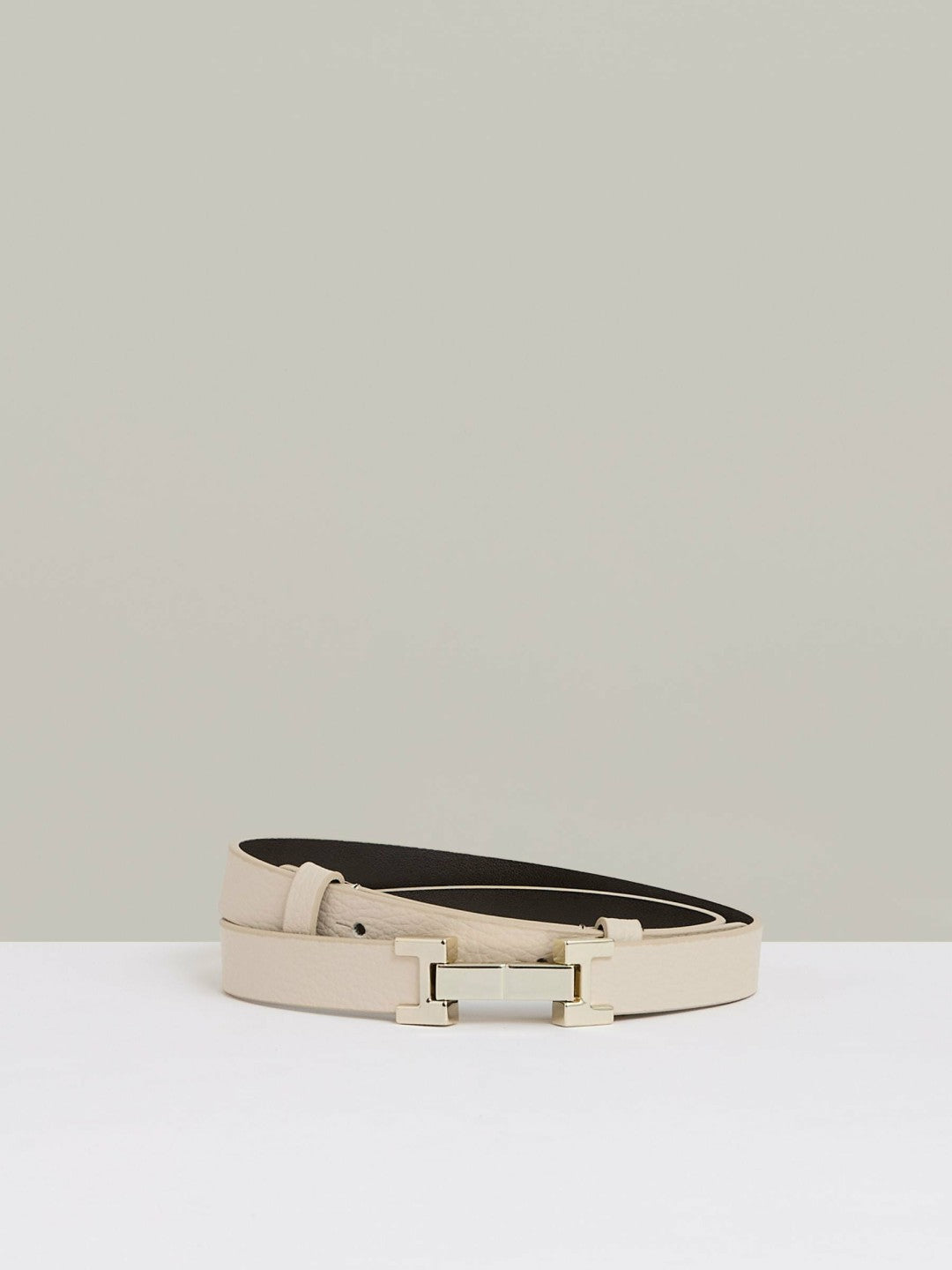 Leather Square Hinge Belt in Stone