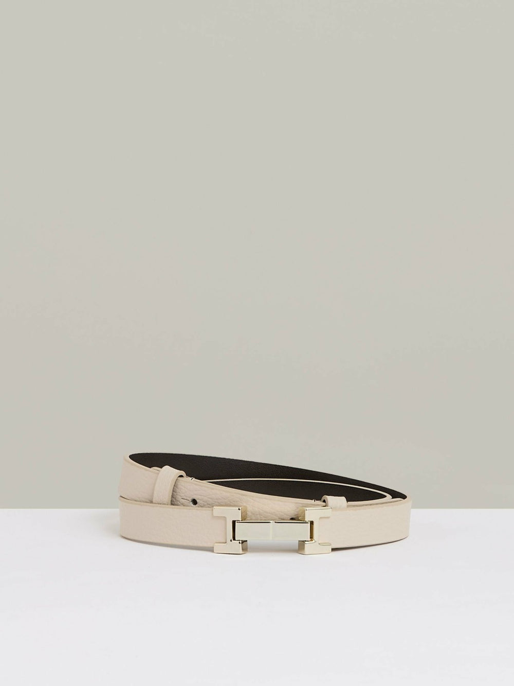 Leather Square Hinge Belt in Stone