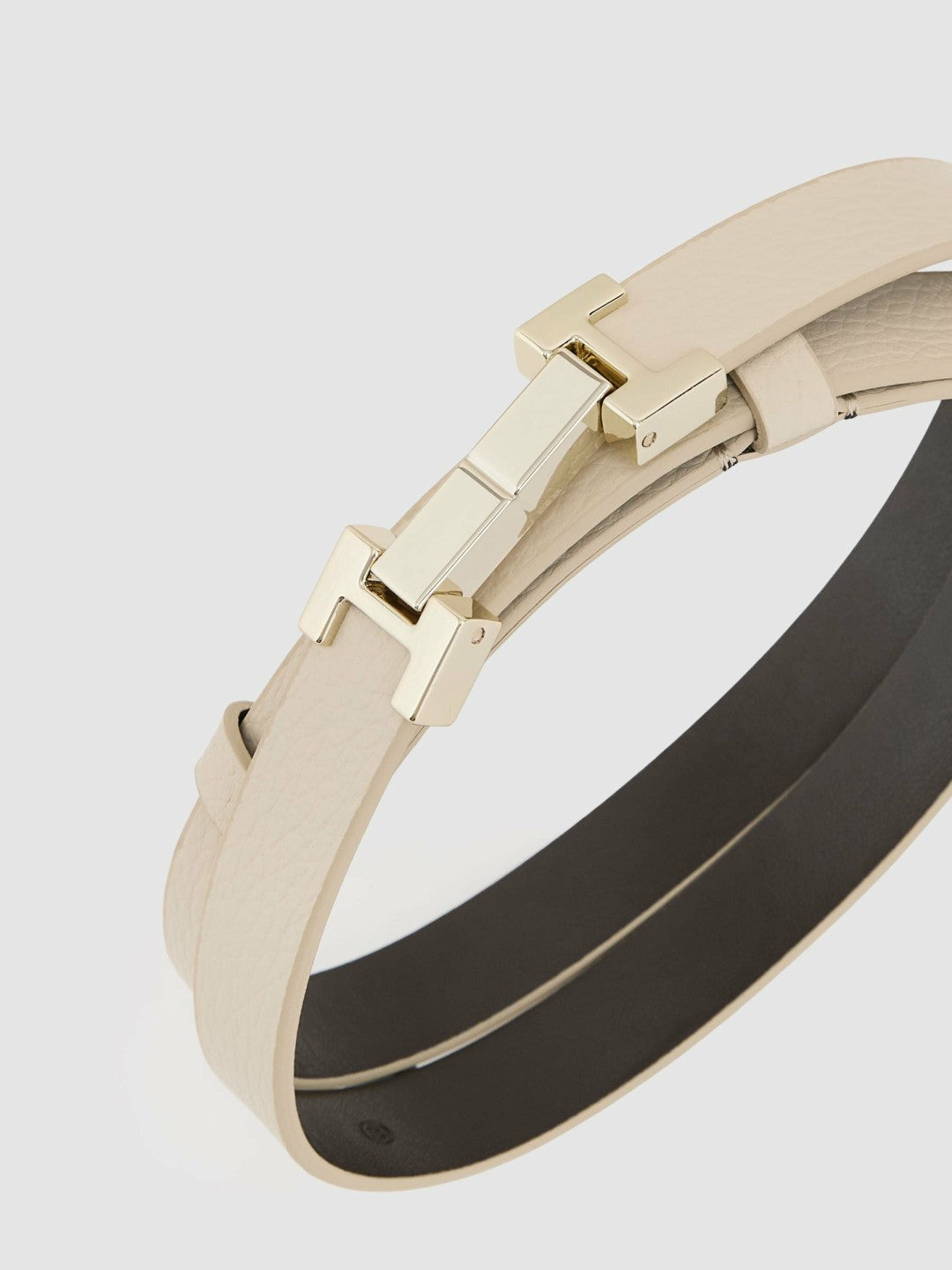 Leather Square Hinge Belt in Stone