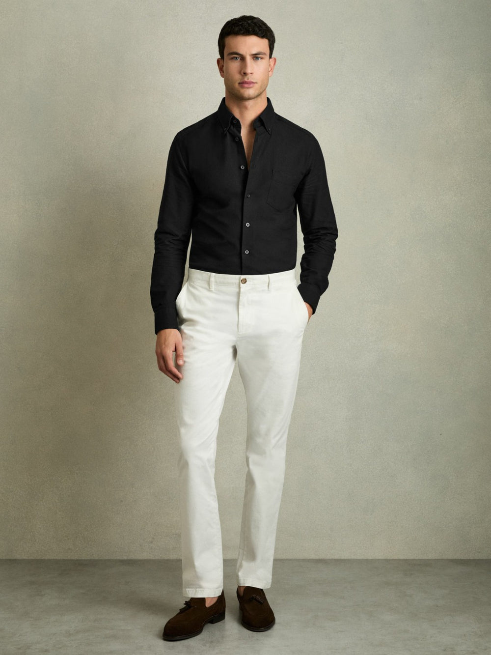 Slim-Fit Button-Down Collar Cotton Oxford Shirt in Black