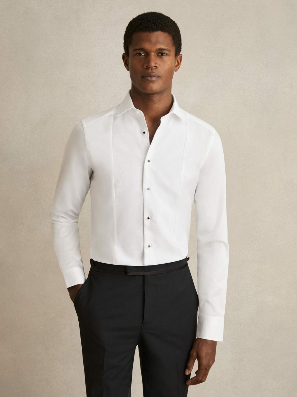 Slim Fit Cotton Marcella Tuxedo Shirt in White