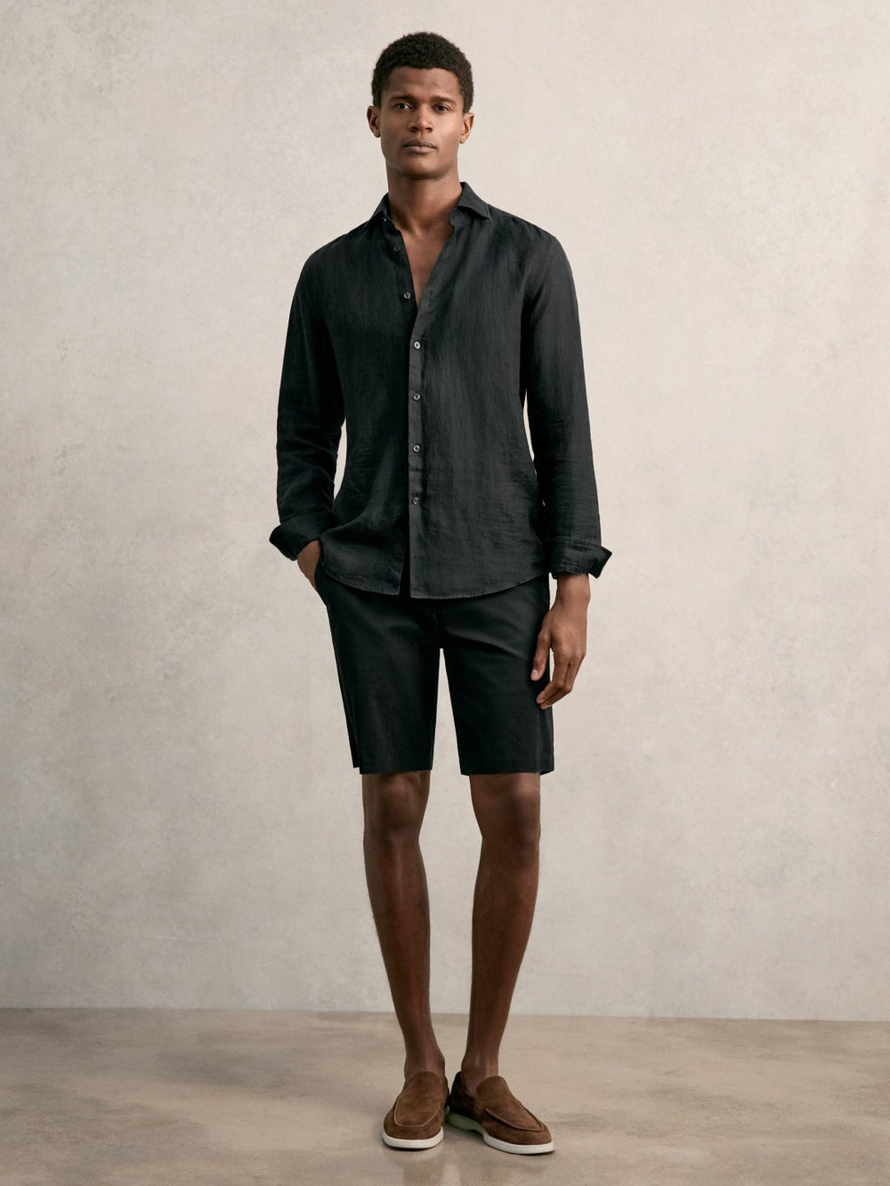 Cotton Chino Shorts with Stretch in Black