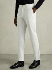 Slim Fit Washed Cotton Blend Chinos in White