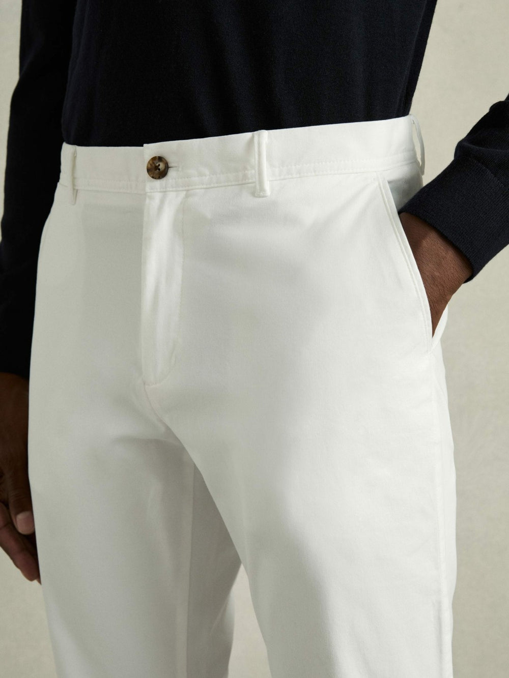 Slim Fit Washed Cotton Blend Chinos in White