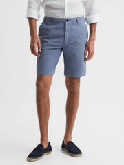 Cotton-Linen Blend Shorts in Airforce Blue