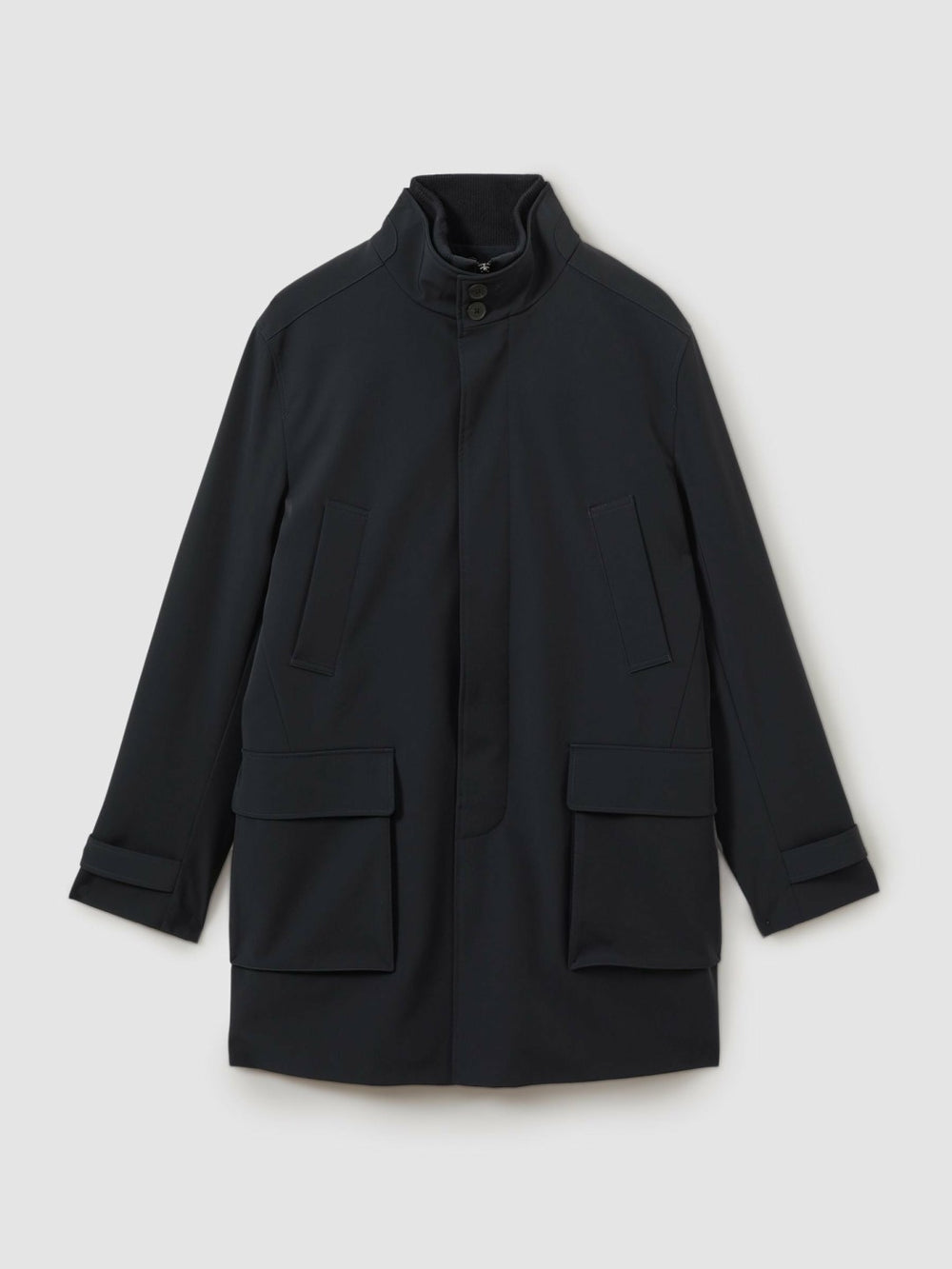 Hybrid Removable Funnel Neck Overcoat in Navy