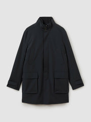 Hybrid Removable Funnel Neck Overcoat in Navy