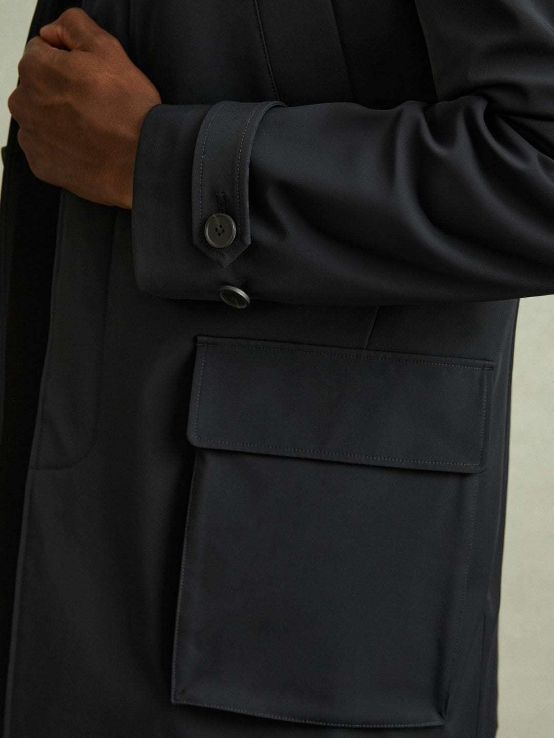 Hybrid Removable Funnel Neck Overcoat in Navy