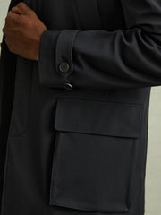 Hybrid Removable Funnel Neck Overcoat in Navy