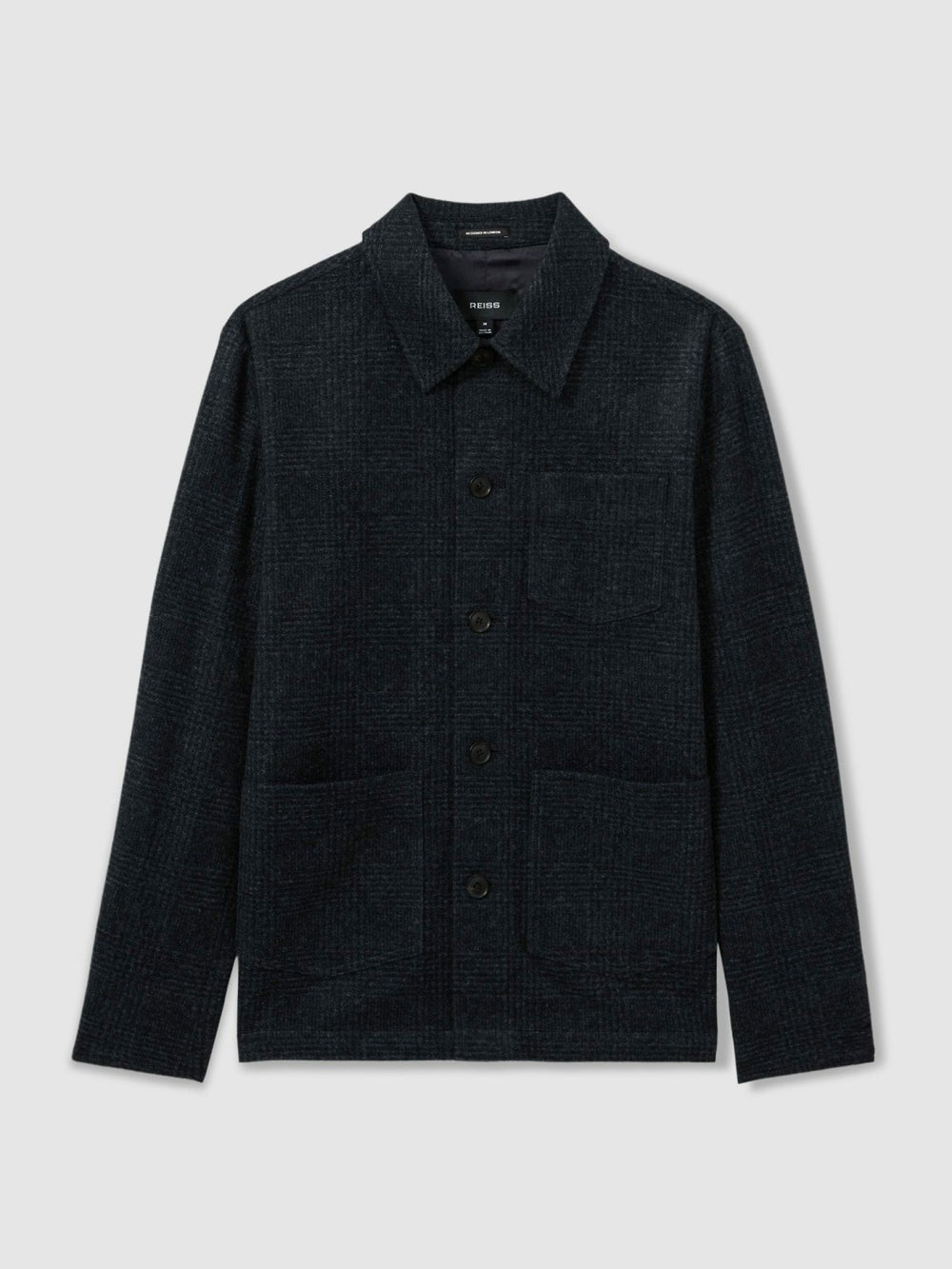 Checked Button Through Worker Jacket in Navy Melange