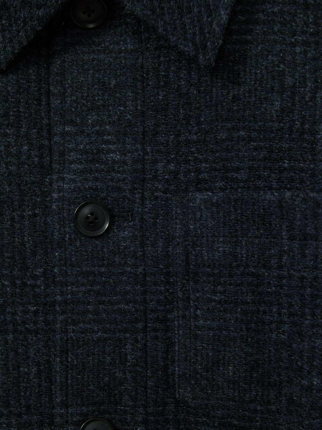 Checked Button Through Worker Jacket in Navy Melange