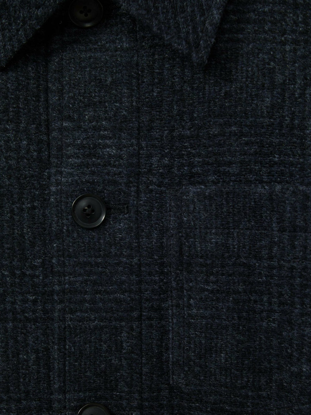 Checked Button Through Worker Jacket in Navy Melange
