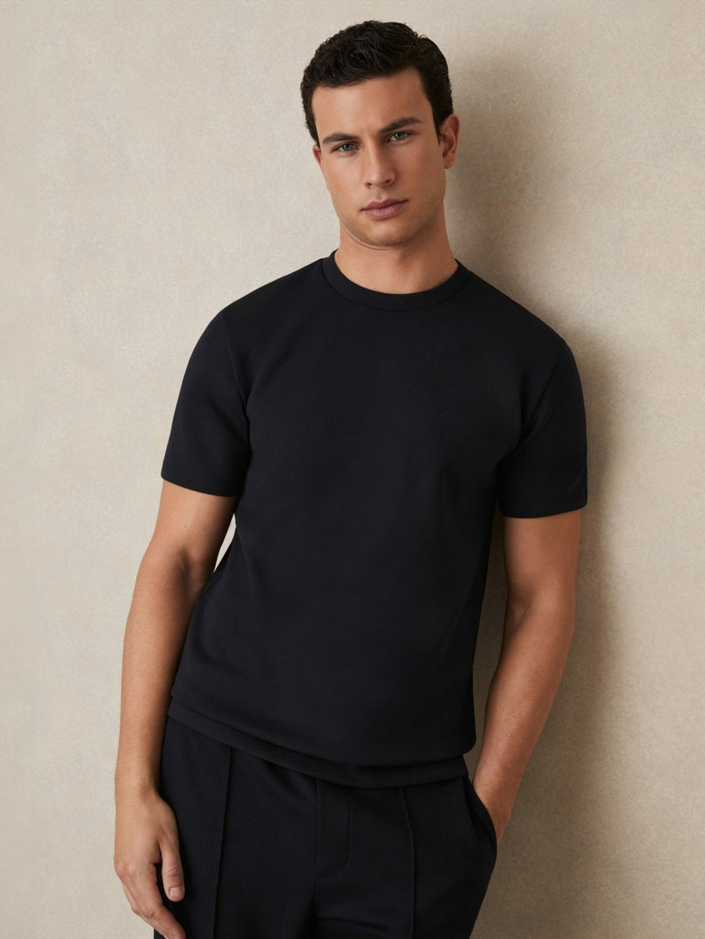 Interlock Jersey Crew Neck T-Shirt in Navy Blue
