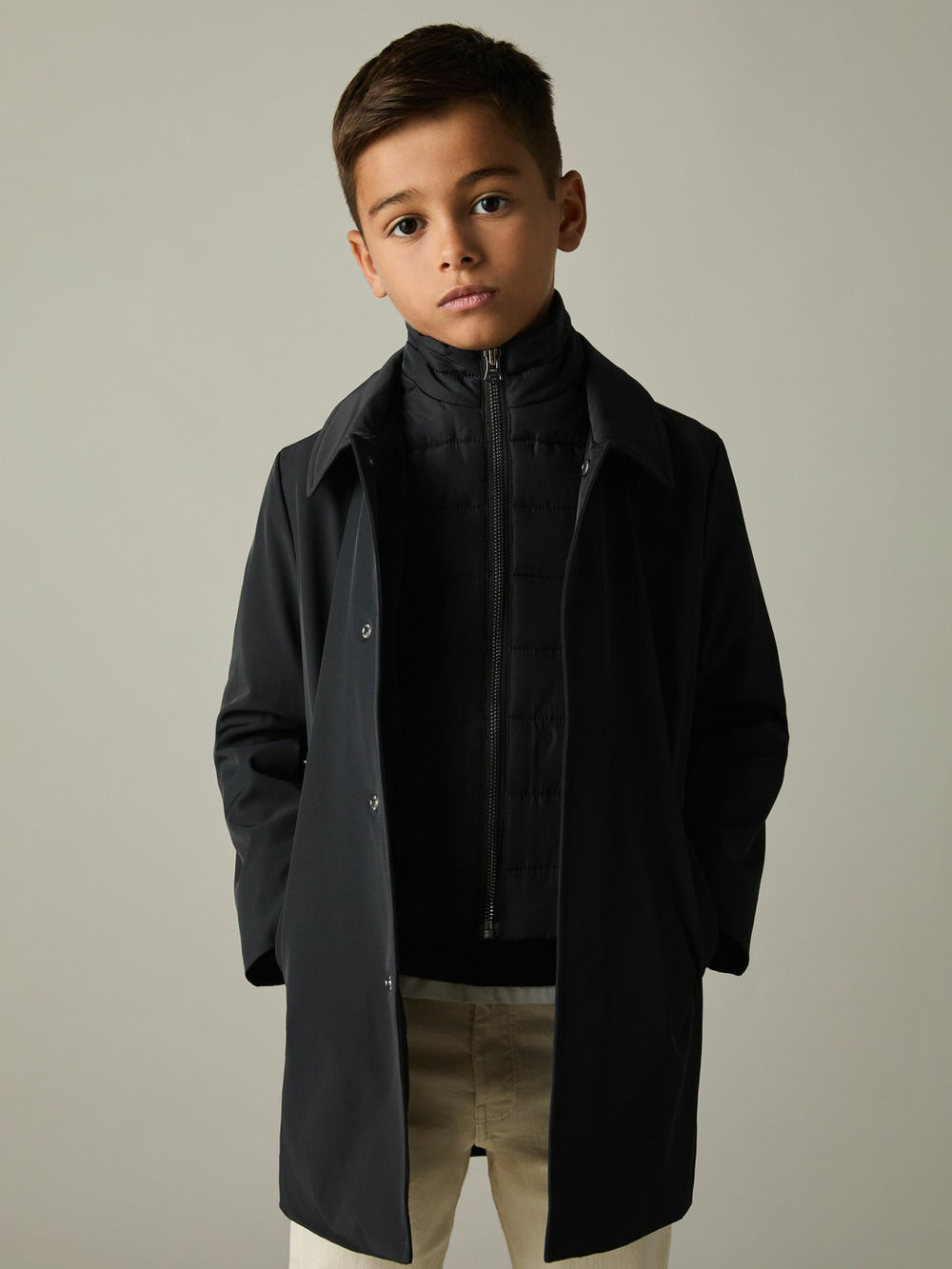9-13 yrs Gabardine Coat with Removable Gilet in Navy