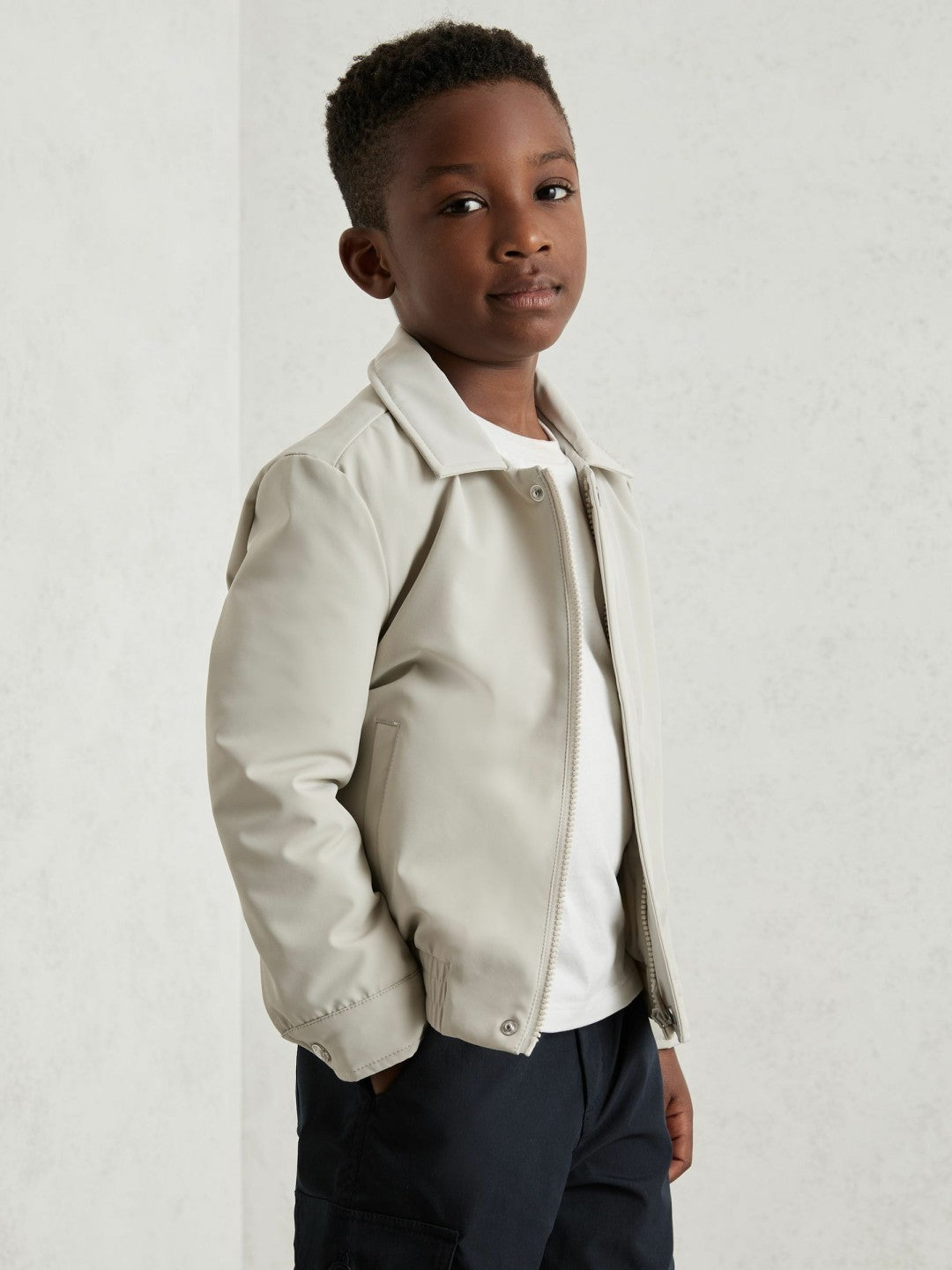 Zip-Through Harrington Jacket in Stone
