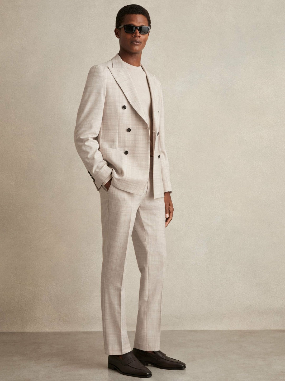 Check Regular-Fit Suit Trousers in Stone
