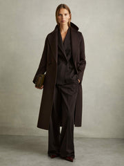 Petite Wool Blend Double Breasted Blindseam Coat in Chocolate