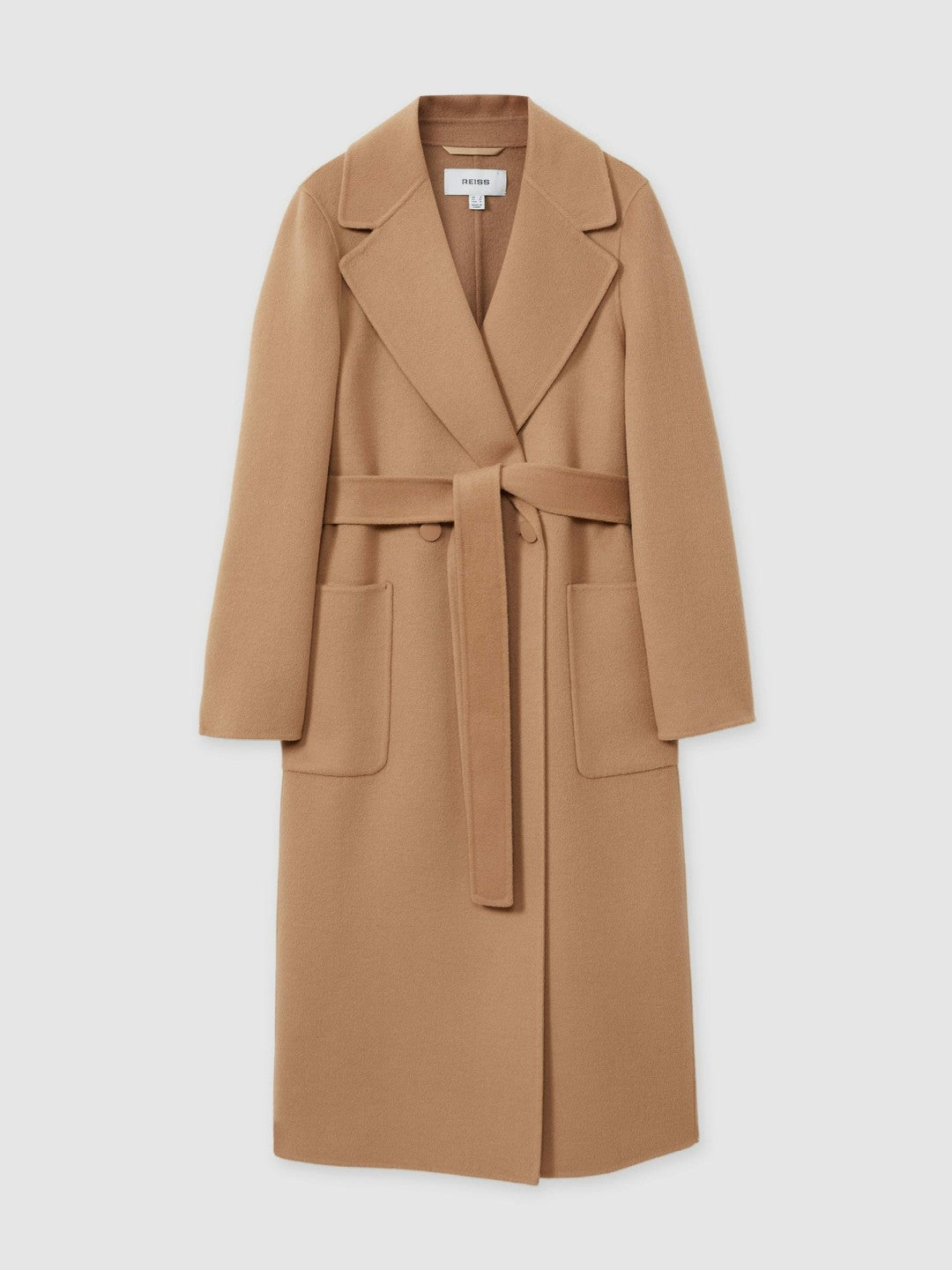 Petite Wool Blend Double Breasted Blindseam Coat in Light Camel