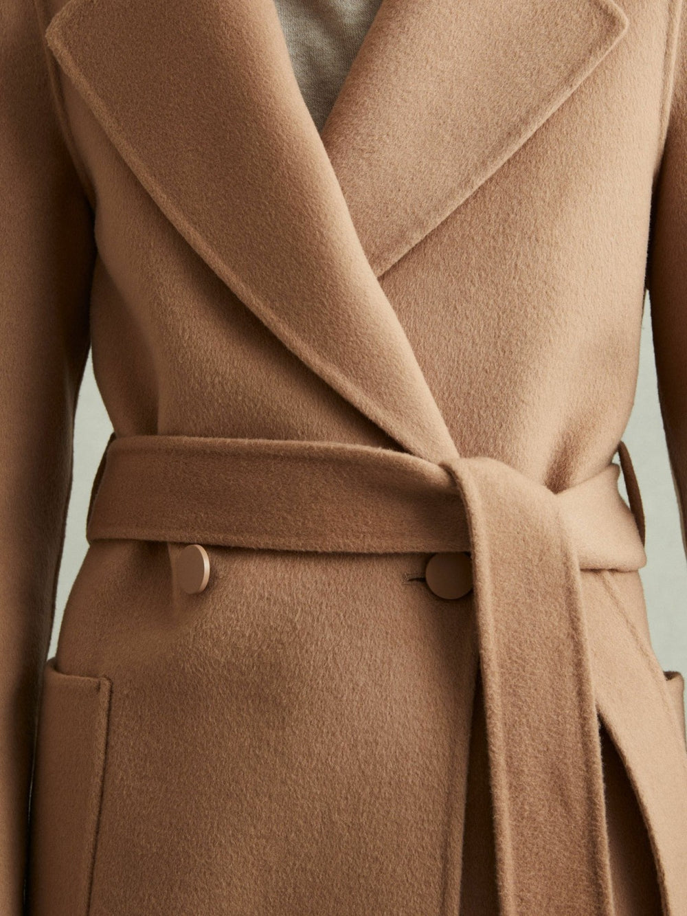 Petite Wool Blend Double Breasted Blindseam Coat in Light Camel