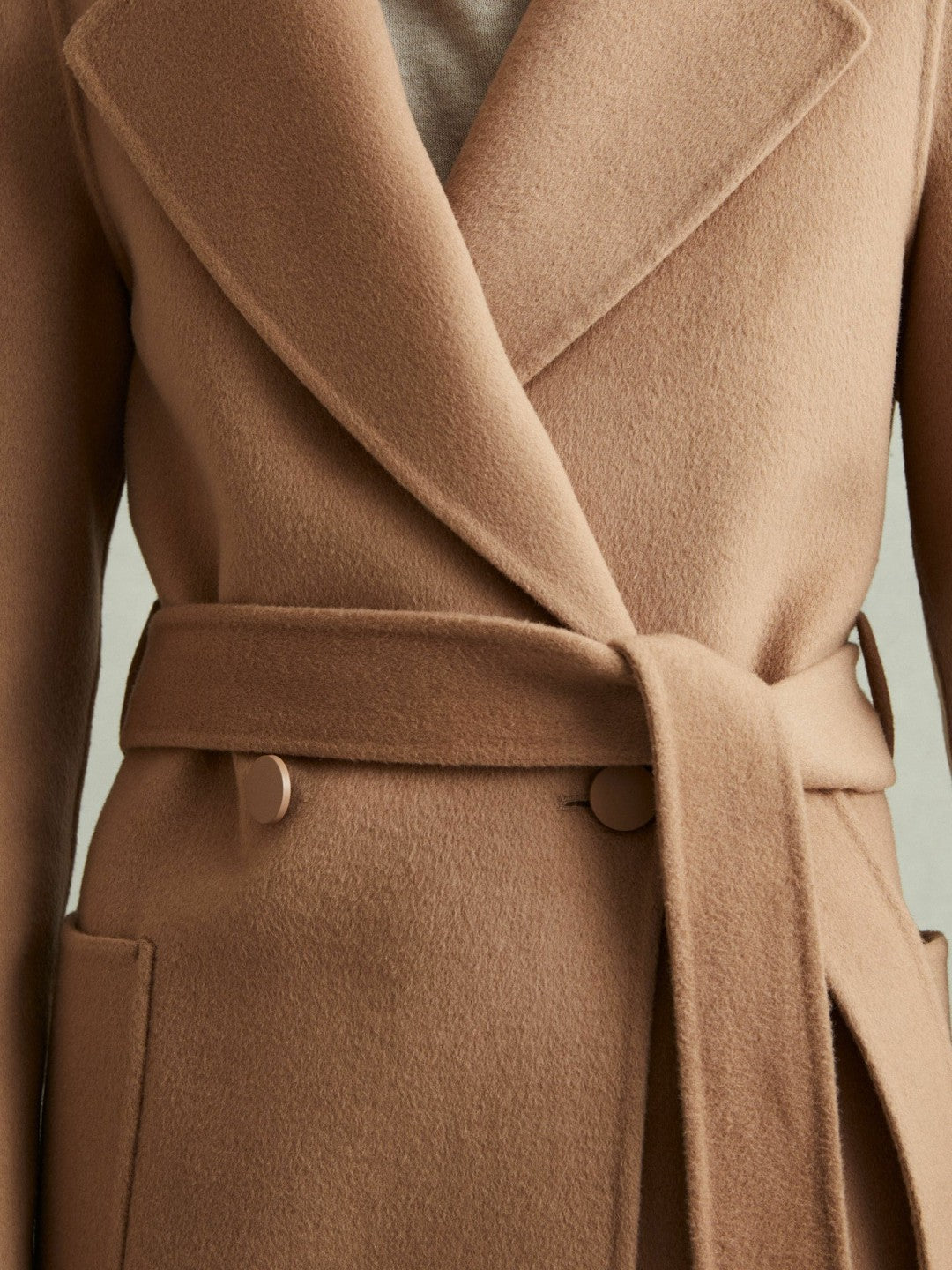 Wool Blend Double Breasted Blindseam Coat in Light Camel