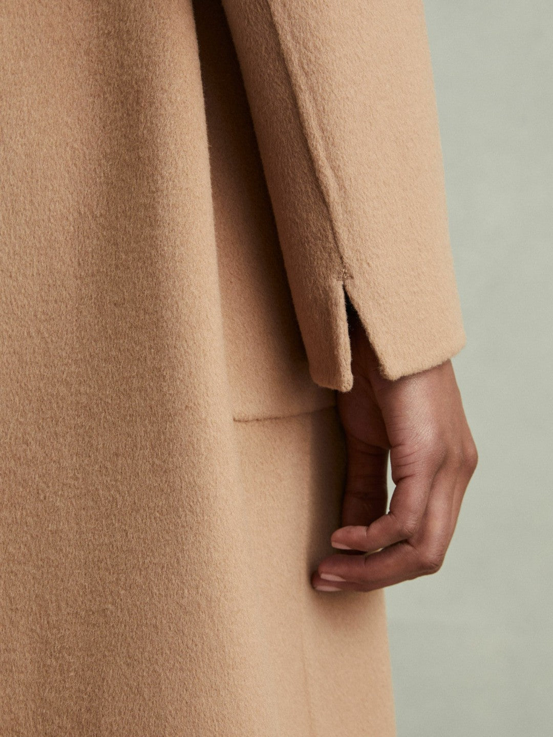 Wool Blend Double Breasted Blindseam Coat in Light Camel