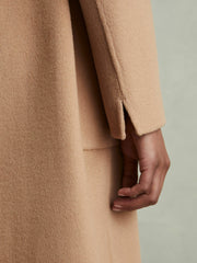 Wool Blend Double Breasted Blindseam Coat in Light Camel