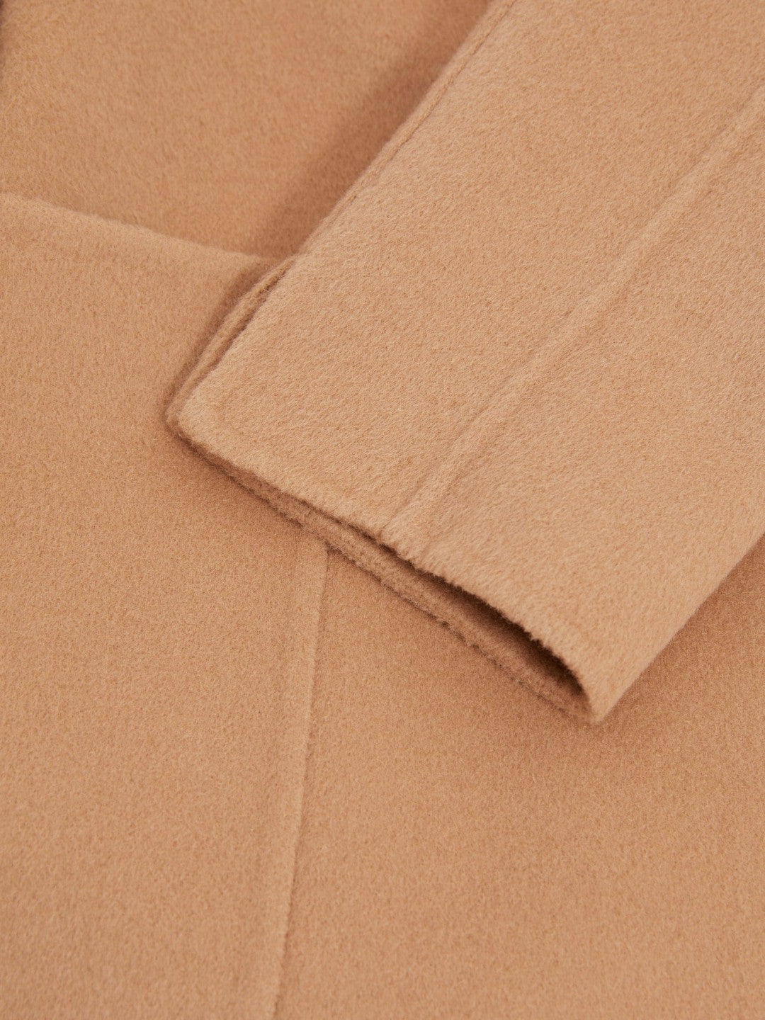 Wool Blend Double Breasted Blindseam Coat in Light Camel