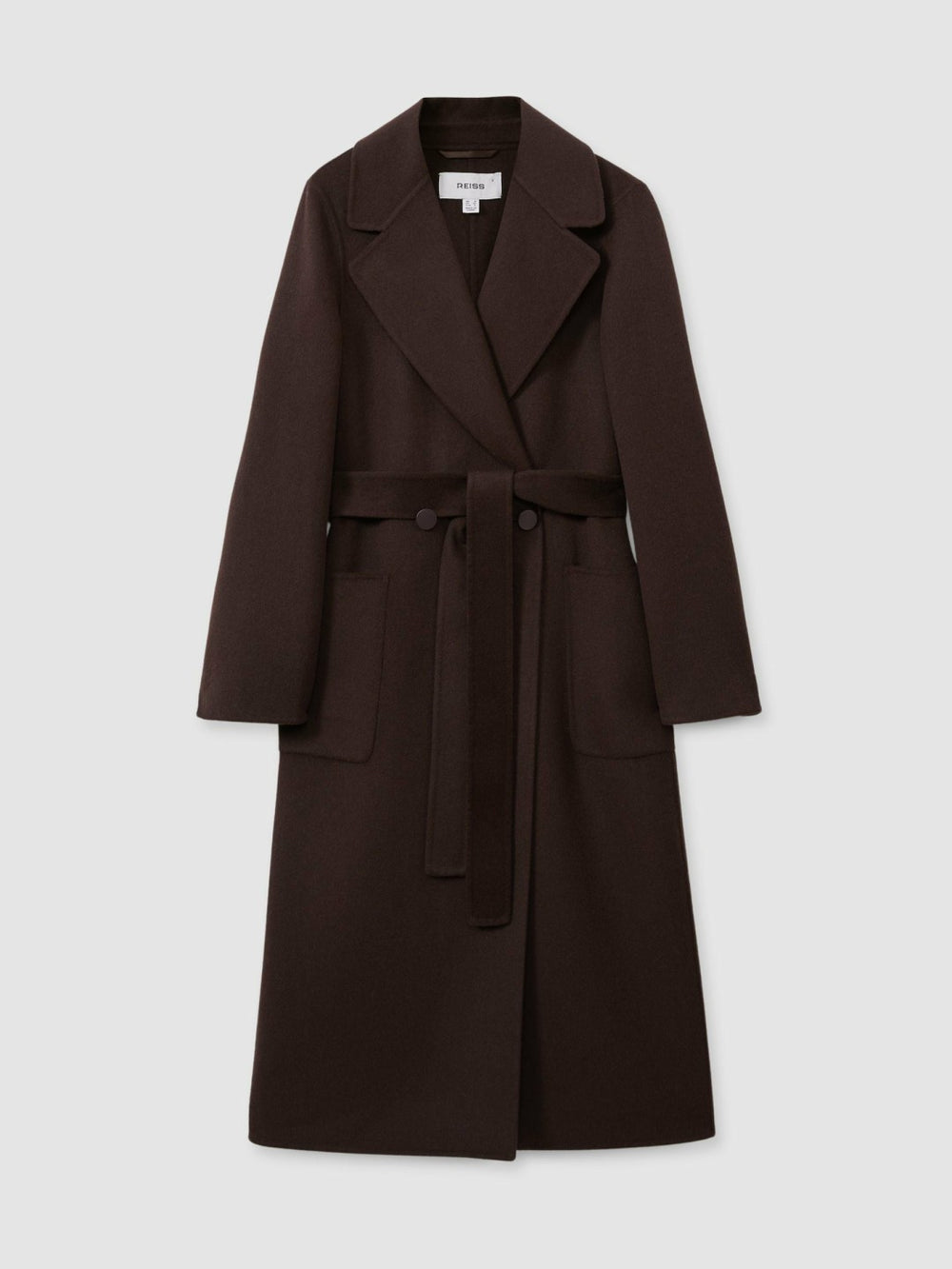 Wool Blend Double Breasted Blindseam Coat in Chocolate