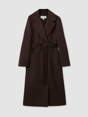Wool Blend Double Breasted Blindseam Coat in Chocolate