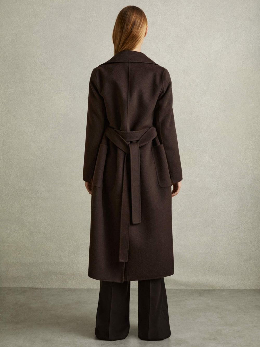 Wool Blend Double Breasted Blindseam Coat in Chocolate