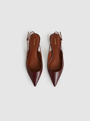 Leather Slingback Ballerina Pumps in Oxblood