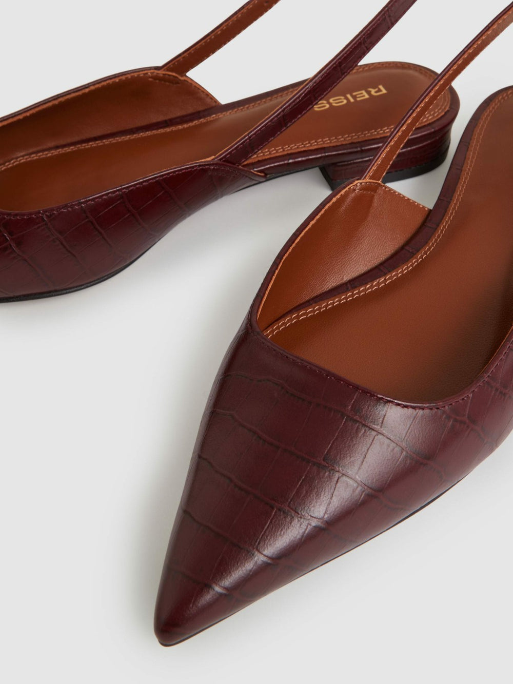 Leather Slingback Ballerina Pumps in Oxblood