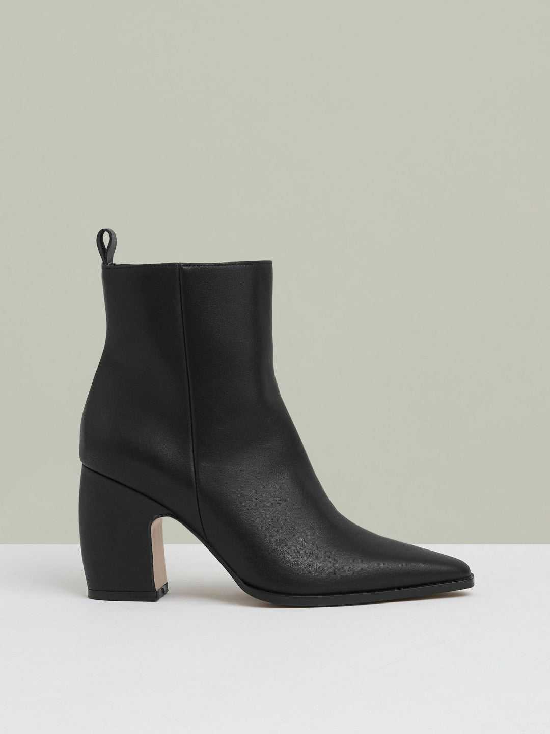 Leather Blocked Heel Ankle Boots in Black