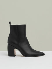 Leather Blocked Heel Ankle Boots in Black