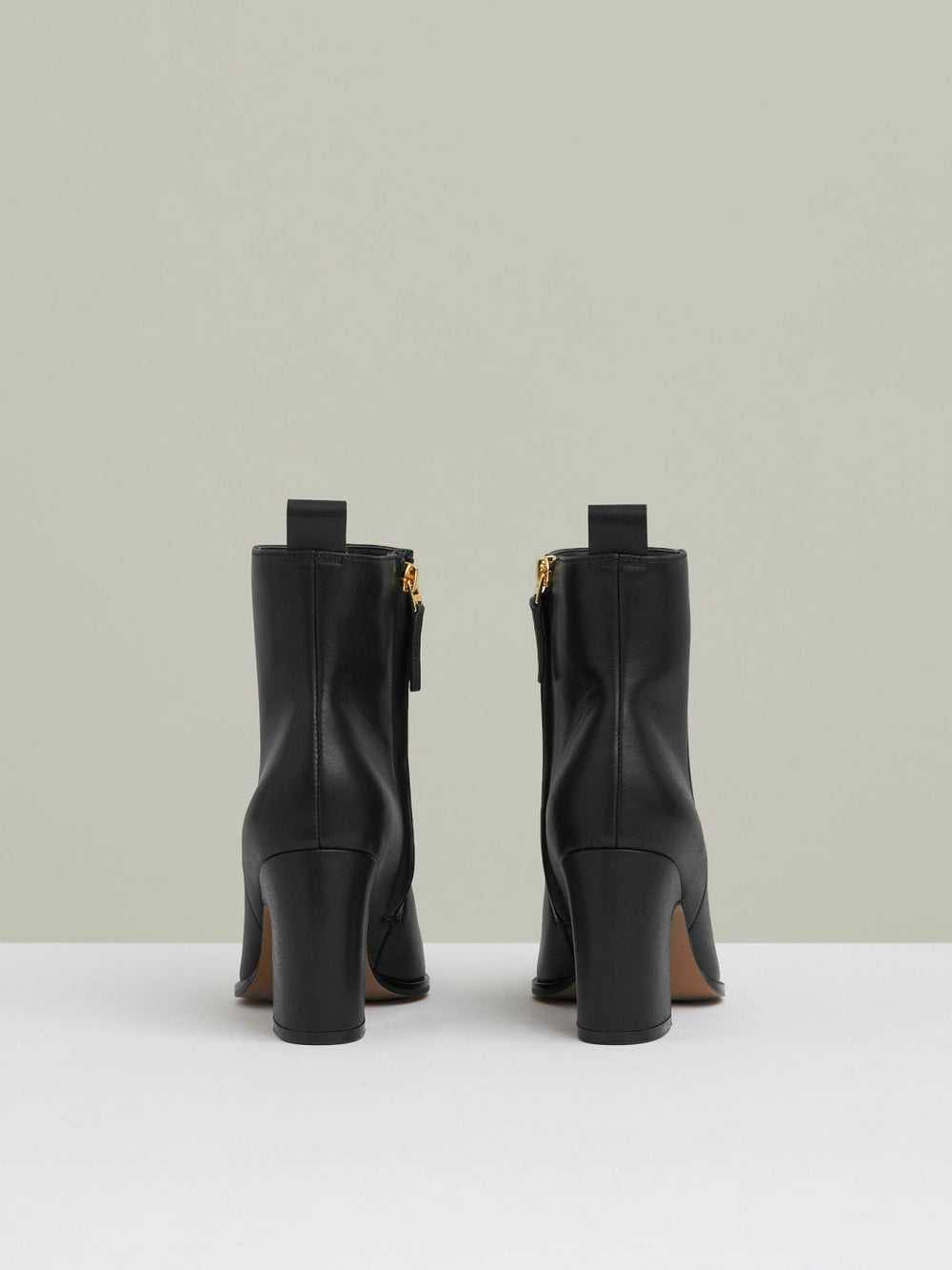 Leather Blocked Heel Ankle Boots in Black